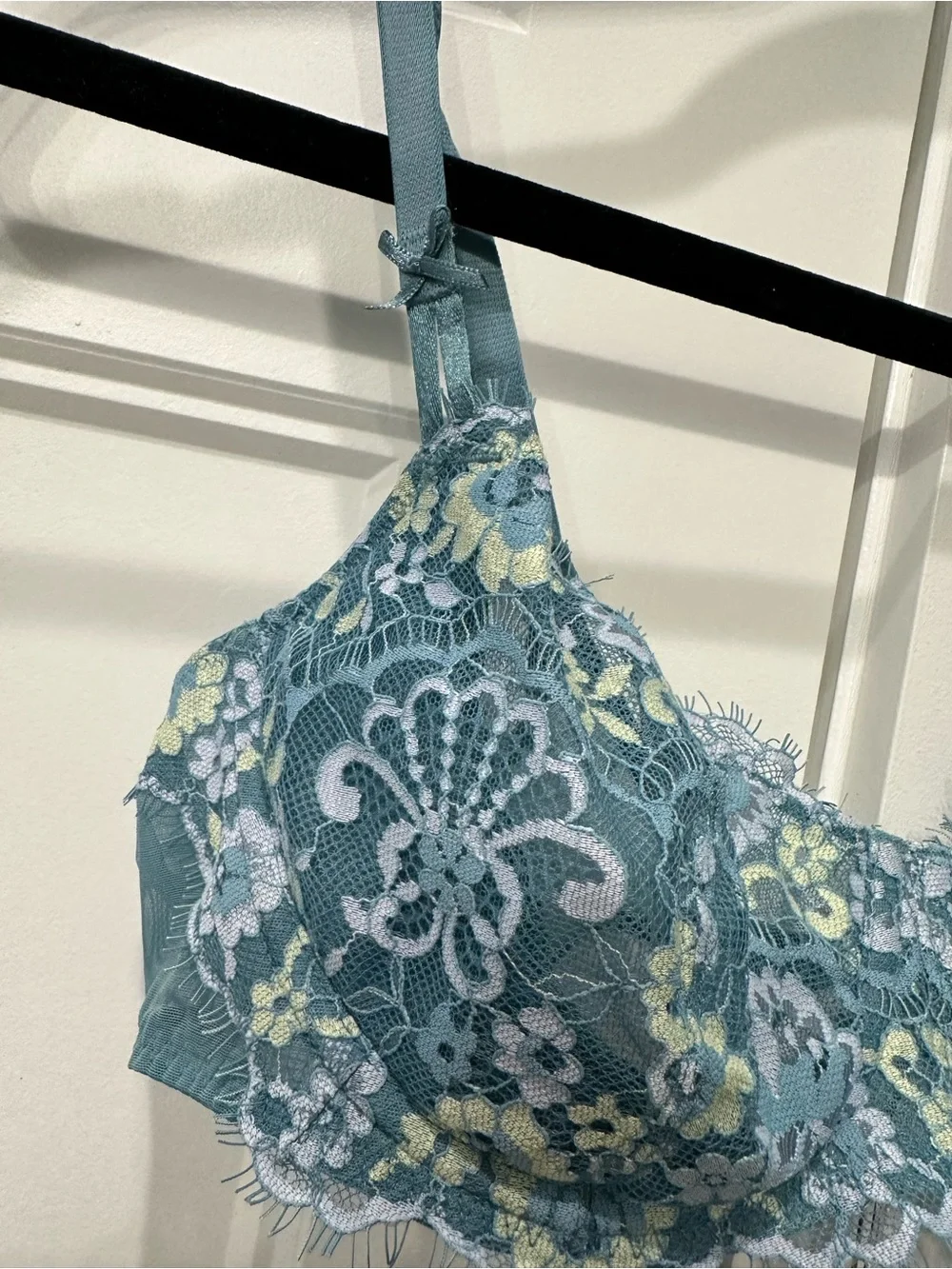 Victoria's Secret Blue Floral Lace Bra & Panty Set